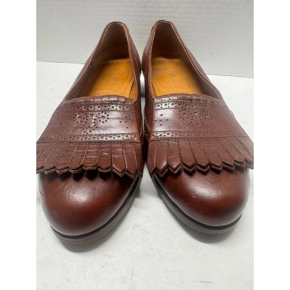 Polo Ralph Lauren Brown Leather Kiltie Loafers Wingtip Made in Italy Men 8D 3056